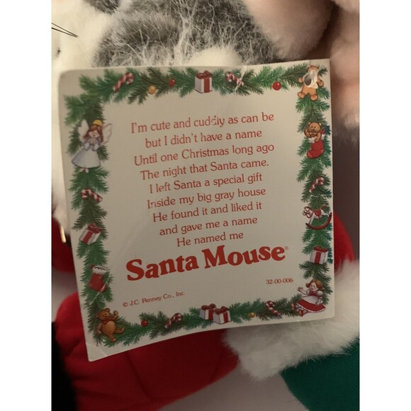 JC Penny Santa Claus Mouse Plush Christmas Stuffed Animal Hat 10” Vintage READ - Picture 12 of 15